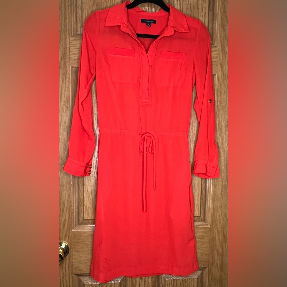 Banana Republic Vibrant Red Long Sleeve Shirt Dress